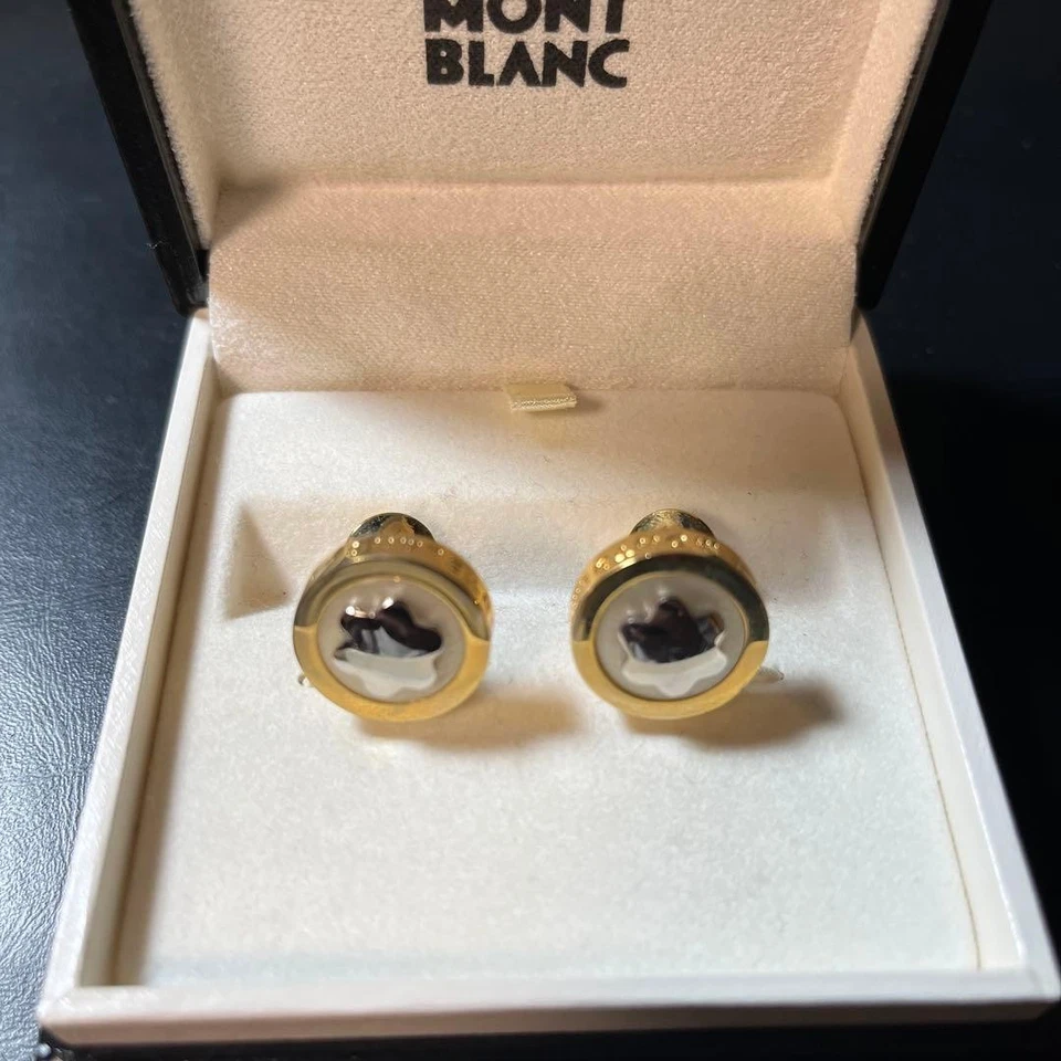 Gemelos Montblanc Oro Blanco Estrella Redondos Fijos Acero Inoxidable Con Caja Foto 2 de 3