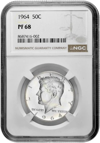 1964 50c Silver Proof Kennedy Half Dollar NGC Graded PF 68
