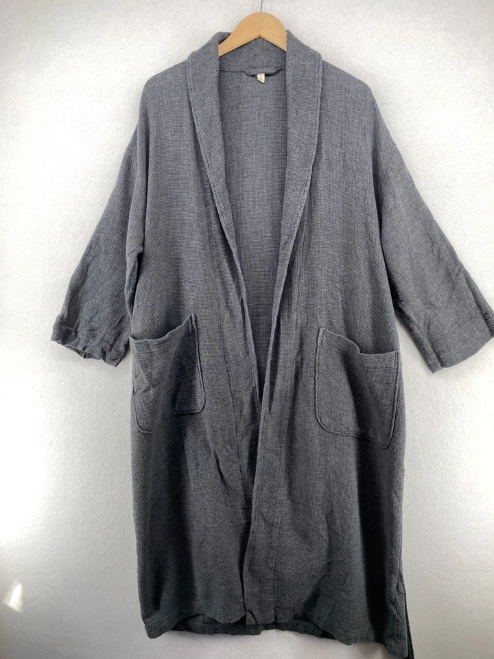 Bata EILEEN FISHER S M Algodón Orgánico Gofre Chal Envoltura Corbata Cinturón Gris Foto 2 de 4