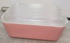 Vintage PYREX 502 Flamingo Pink Refrigerator Dish Milk Glass with lid