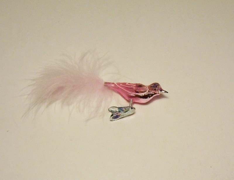 Christmas Ornament Bird Figure Pink Iridescent Feathers