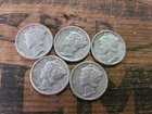 Lot Of 5 90%Silver Mercury Dimes Circulated