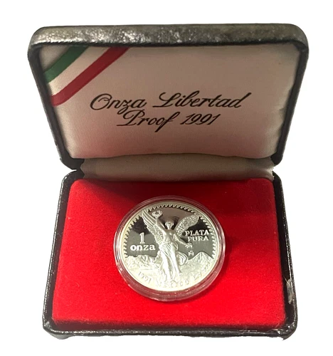 Mexico 1991 Silver Libertad 1 Onza Proof Coin with Box & COA ***LOW MINTAGE***