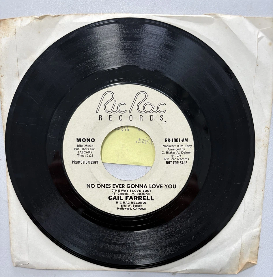 Gail Farrell No Ones Ever Gonna Love You Promo 45 RPM Record Mono & Stereo - Image 2 of 2