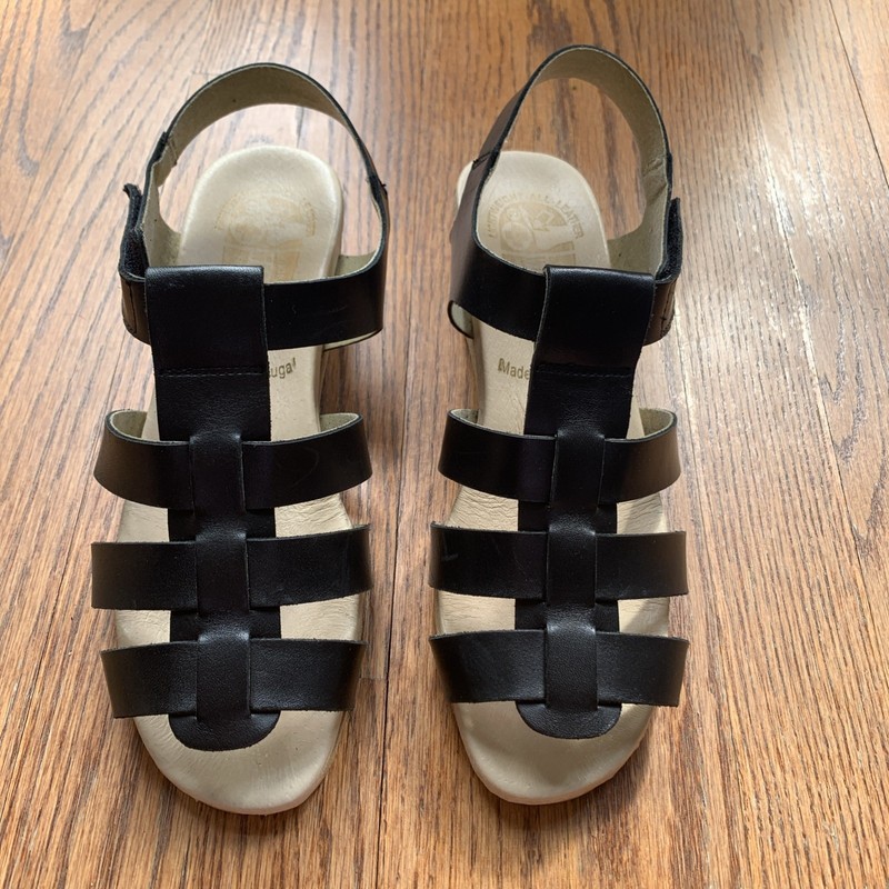 Worishofer BEVERLY Women's BLACK leather Cork Wedge strap Sandal 8M