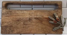Mud Pie Wood & Silver Tone Metal Olive Serving Cutting Charcuterie Cheese Board