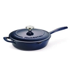 Bestow Enameled Cast Iron Skillet with Lid, 10-inch Frying Pan, Blue