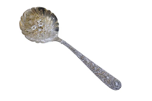 Antique S. KIRK & SON REPOUSSE LARGE BERRY SPOON STERLING SILVER
