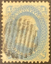1861 1c Franklin Blue, regular issue, Scott #63, Used, Fine