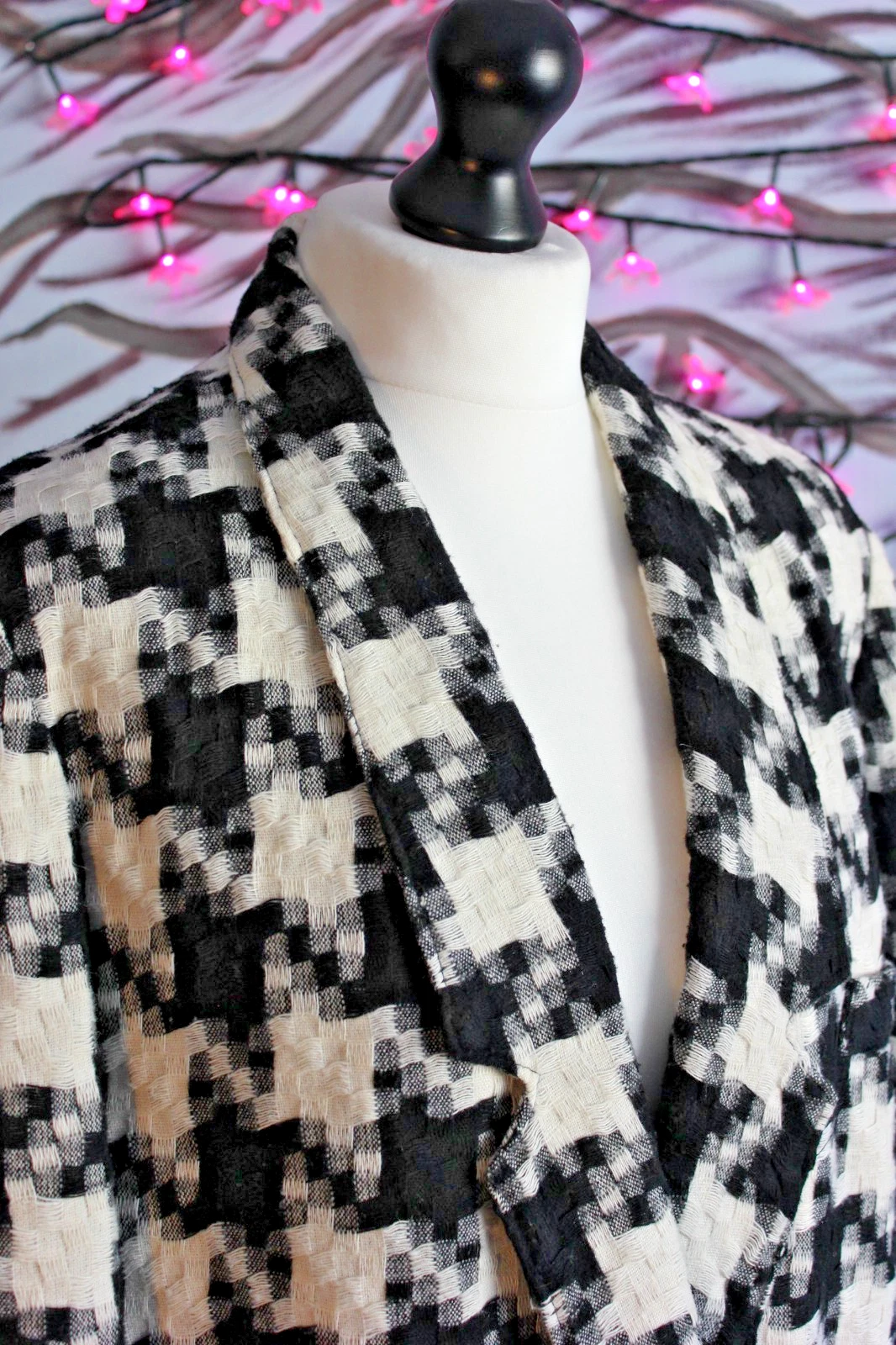 1980s VTG Double Breast Dogtooth Summer Blazer Grunge City Clubwear UK 12 EUR 40