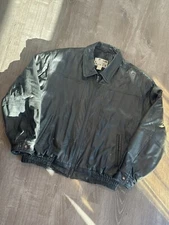 Vintage Property Black Leather Bomber Jacket Men's Size L