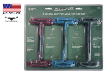 Steel T-Handle Hex Key 24 Piece Set SAE/Metric/Torx Color Coded Non-Slip Handles