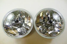 Street Hot Rod 7" Tri Bar Black Dot H4 Headlights Headlamp PAIR Chevy Ford Mopar