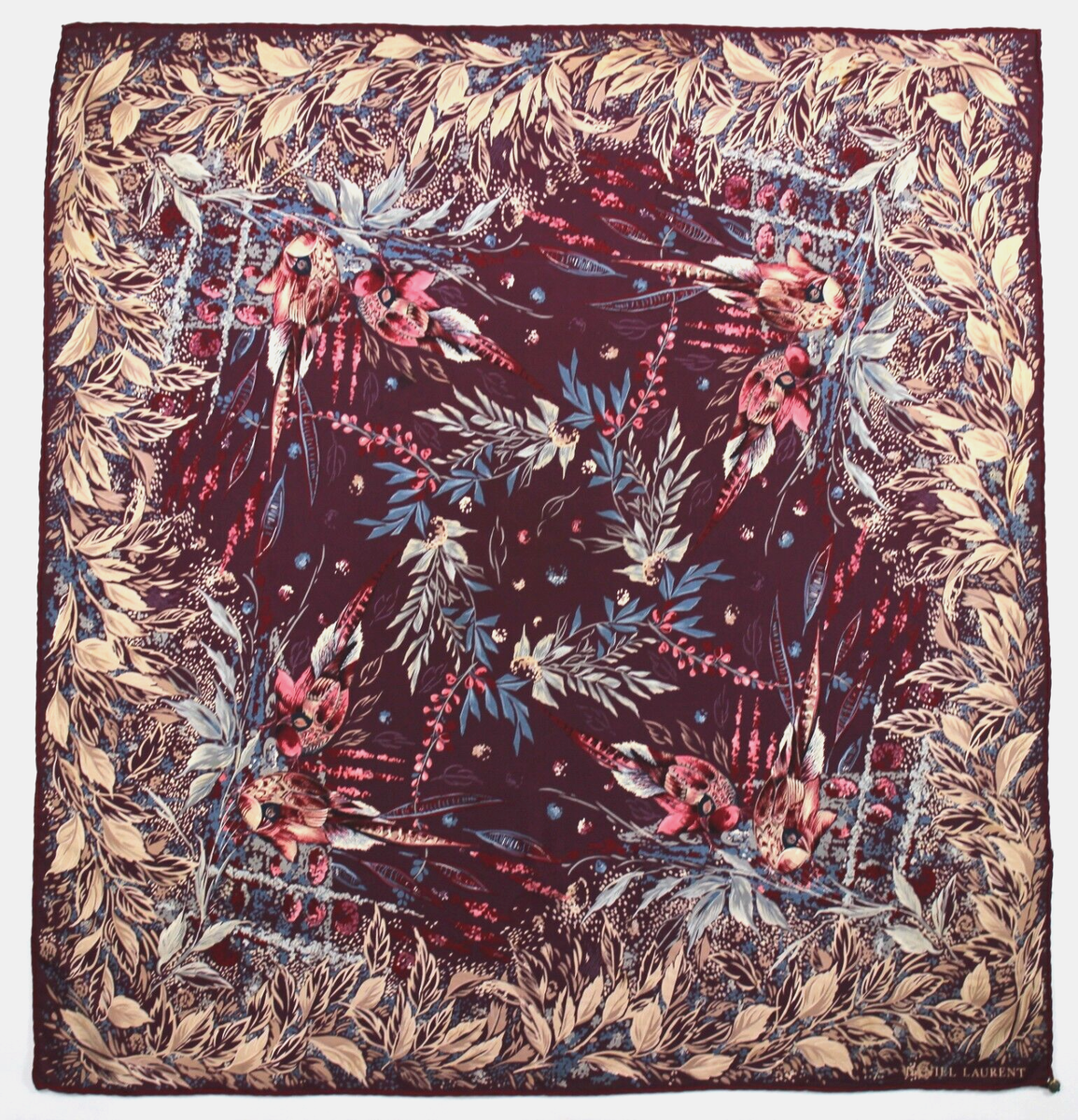 Foulard En Soie Vintage Daniel Laurent - Motif Floral Géométrique Multicolore - 100% Soie Italienne Fait Main
