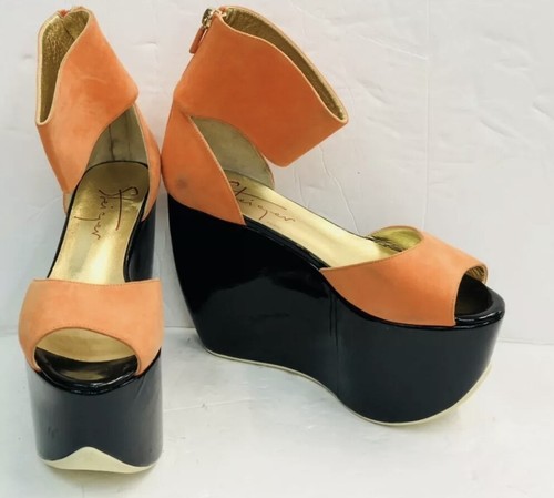 NEW WALTER STEIGER TILLY orange Ankle Cuff Platform Wedge shoes Size 37 - Imagen 12 de 12