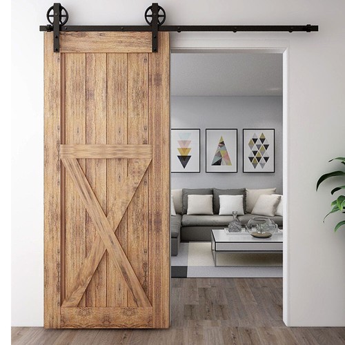 ETIASQSA 4FT-16FT Sliding Barn Door Hardware Closet Track Kit Big Spoke Roller - Picture 4 of 17
