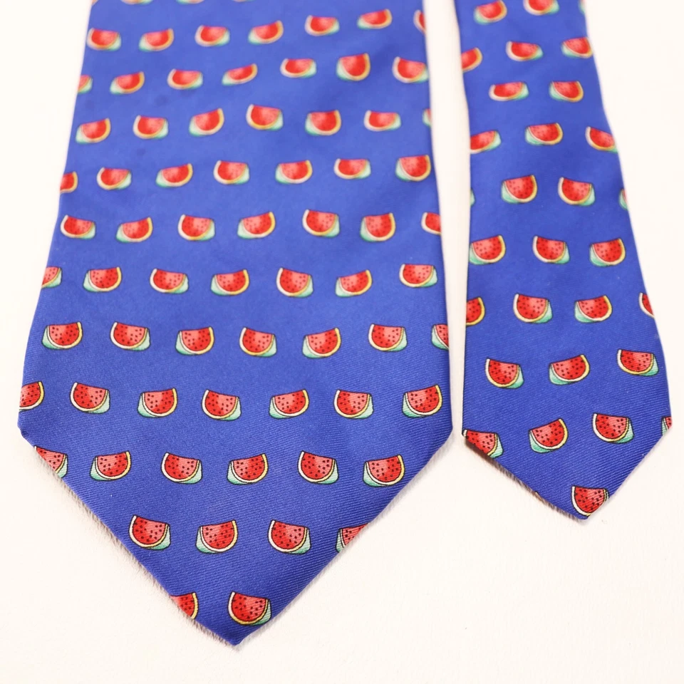 Lands End Tie Mens 60 in Silk Blue Red Watermelon Colorful Summer Wide - Image 3 of 4