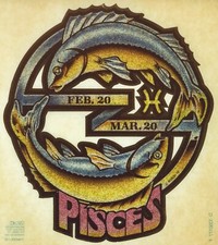 Original Vintage Pisces Horoscope Zodiac Glitter Iron On Transfer