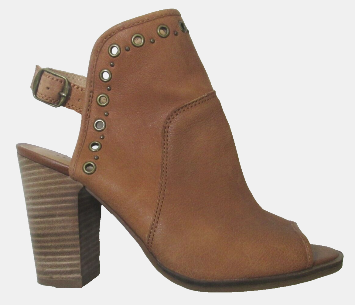 LUCKY BRAND Lorillar Brown Leather Peep Toe Slingback Heels 8M B10