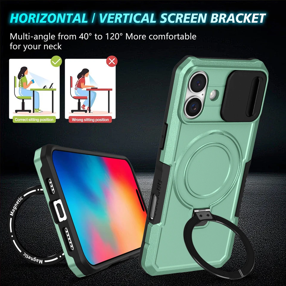 Shockproof Magnetic MagSafe Kickstand Case For iPhone 16 15 Pro Max 14 13 12 11 - Image 3 of 4