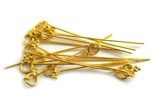36 Pcs  Bali Head Pins 18k Gold Plated 20 Gauge 2 Inch Pin Decorative V-84 - Picture 1 of 3