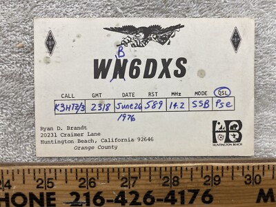 Cb Call Numbers 1976 WB6DXS Huntington Beach CA Vintage Ham CB Radio Call Number QSL ...