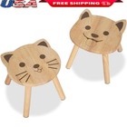 11 in Rubberwood Animal Chairs Kids Solid Wooden Stool 2 Pcs Playroom Nursery