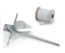 Anker-Set aus Danforth Platten-Anker 6 kg + Leine Seil Tauwerk 20 m Ø 12 mm