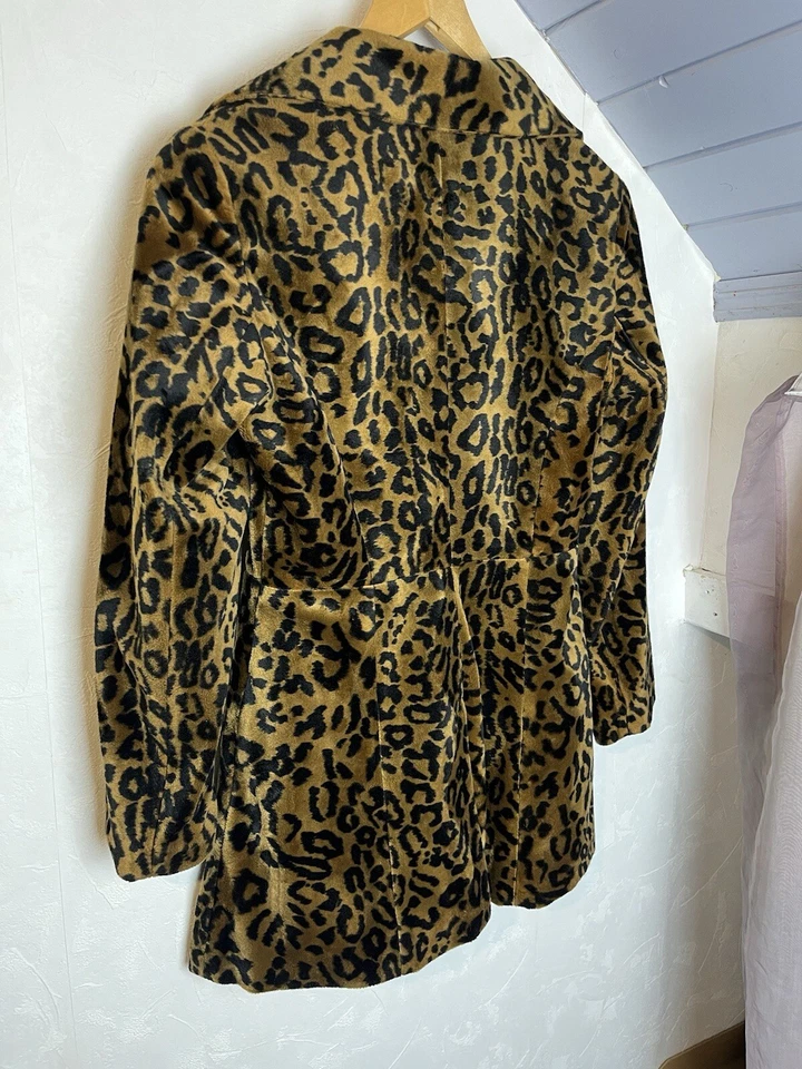 Vintage 90s Wallis Leopard Print Faux Fur Jacket UK 10 | Tan Black Animal Coat - Image 3 of 4