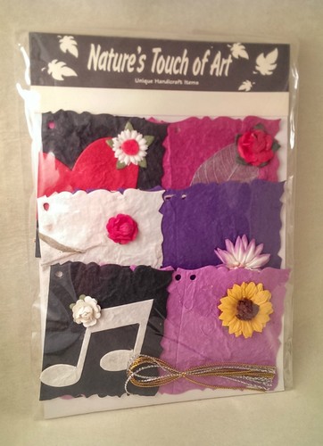 6 x Handmade Paper Gift Tag with embellishment & String/Mulberry/Floral/ **WOW** - Picture 2 of 7