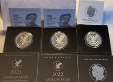 2021 S & 2022 S & 2023 S Proof Silver Dollars