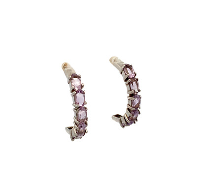 Vintage Sterling Silver 925 signed NF Amethyst Purple Half Hoop