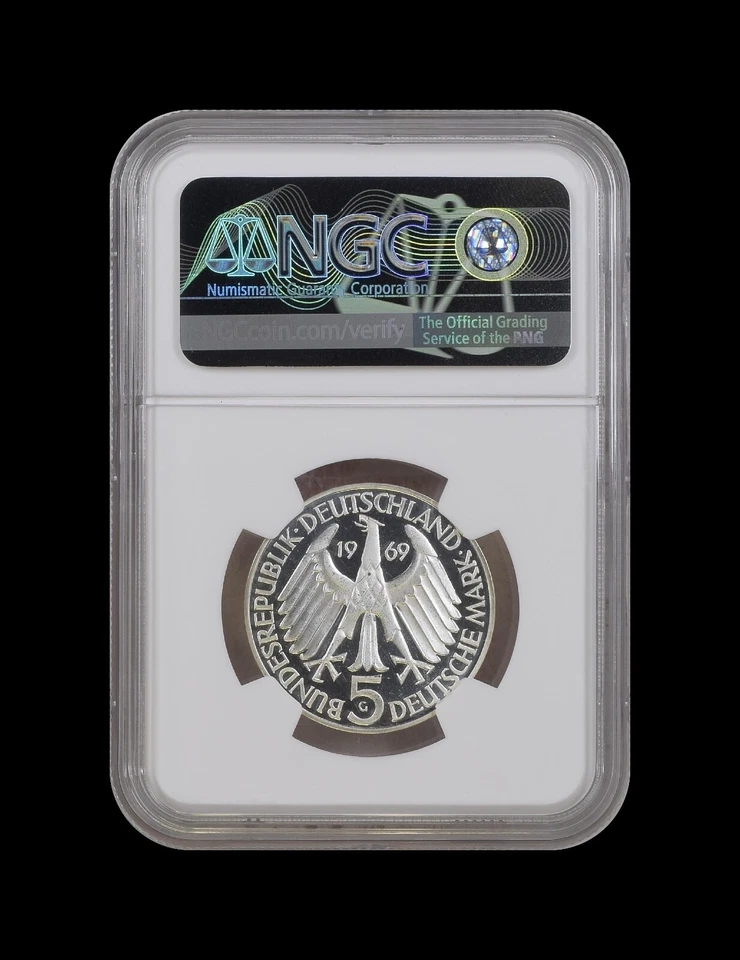 GERMANY. 1969, 5 Mark, Silver, G - NGC PF68 - Top Pop 🥇 Fontane Variety RARE - Image 4 of 4