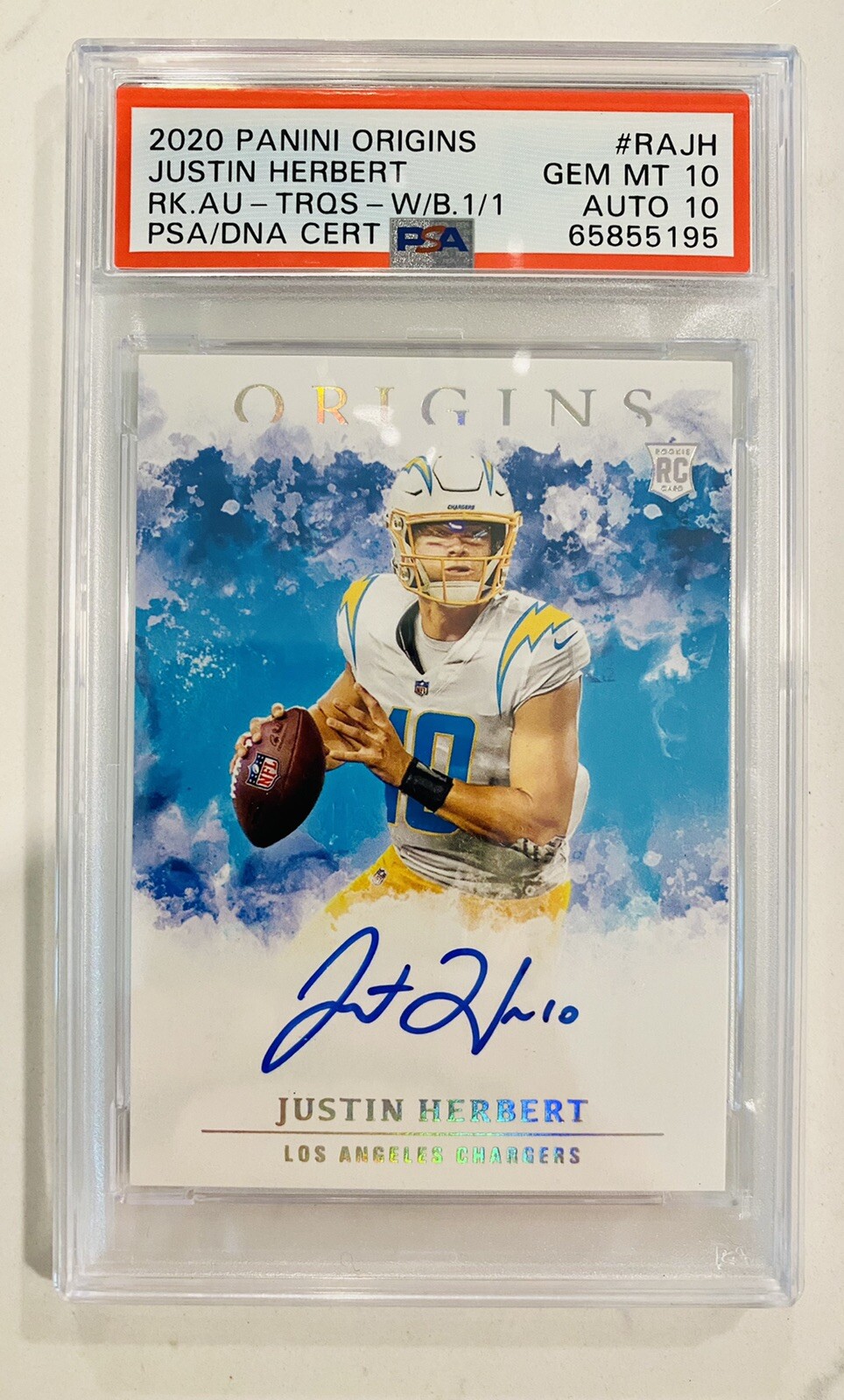 Justin Herbert Panini Origins Rookie Autographs #RAJH Red-White Box 1/1