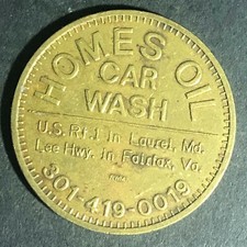 Vintage Homes Oil Car Wash Brass Token Fairfax, VA Laurel, MD 28mm