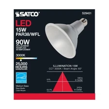 Satco S29451 - 15 Watt PAR38 LED Light Bulbs - 3000K - 120 Volts - 6 Pack