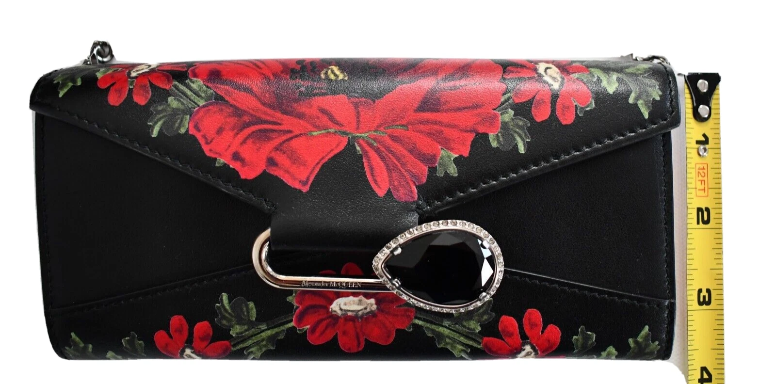 ?️ Autentico portafoglio pochette ALEXANDER MCQUEEN FLOREALE PELLE SPILLA CATENA