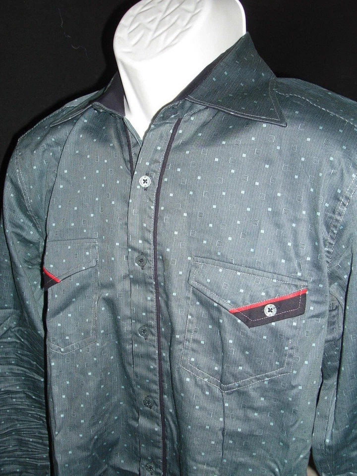 Vestido Mondo Para Hombre Moda Italiana Verde Ajustado L/S Camisa Lunares Talla M Foto 3 de 4