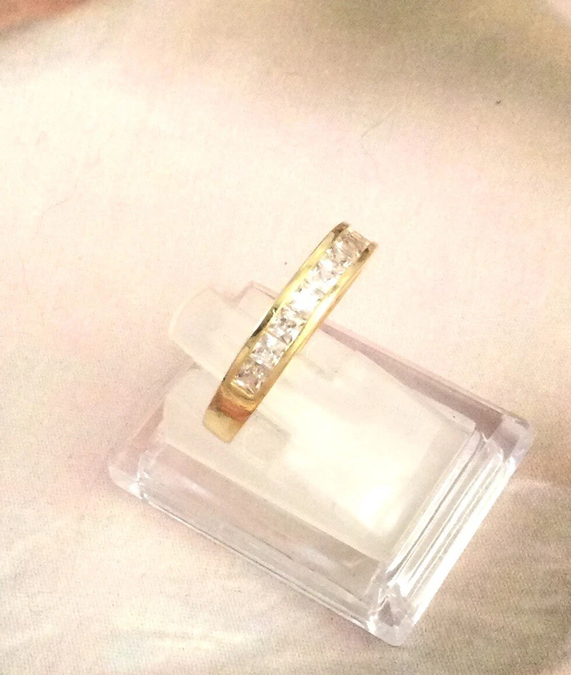 Joyería Vintage Oro Aniversario Anillo Diamantes Blancos Antiguo Deco Joyería Talla 8 Foto 4 de 4