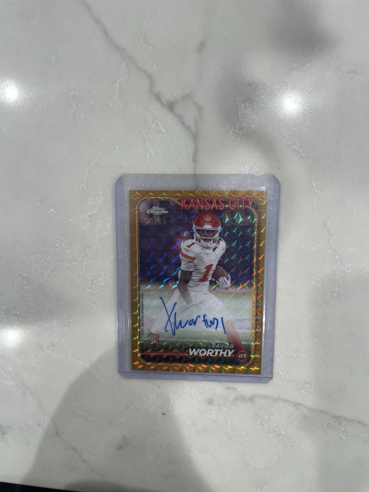 2024 Topps Chrome - Xavier Worthy #RA-XWO Gold Geometric Refractor /50 Auto RC