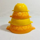 PYREX Sunflower Daisy Orange & Yellow Cinderella Nesting Bowl Set of 4 ~ Vintage
