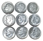 {Lot of 9) 1955 S 90% Silver Roosevelt Dimes Brilliant Unc Free Shipping