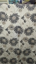 VINTAGE LAURA ASHLEY CURTAINS beige/cream/black stylised floral 50x55 in- CG S31
