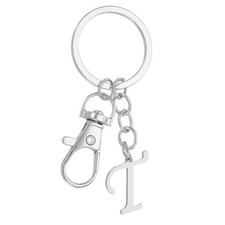 Initial Letter Key Chains, Letter t Key Chain Pendant Key Ring, Silver