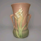 Roseville Pottery Iris Vase Pink Art Deco Double Handles VTG As Is 927-10