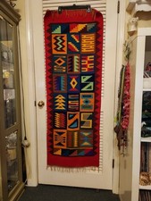 Beautiful Aztec Style Woven Rug/ Wall Hanging In Vibrant Colors With Fringe