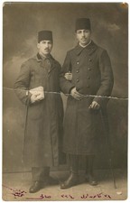 Ottoman Portrait Postcard 1918 Fez Men Studio Photo Sad k Antique RPPC