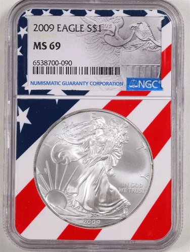 2009 1oz Silver American Eagle MS 69 NGC 6538700-090 American Flag Core