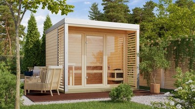 Saunahaus Gartensauna ARES 3 natur 276x276cm Metall/Holz Hybrid +LAGERABVERKAUF+