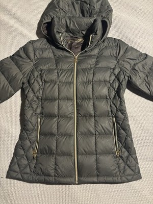 Michael Kors Packable Down Hooded Quilted Puffer Jacket Full zip Green Sz Small